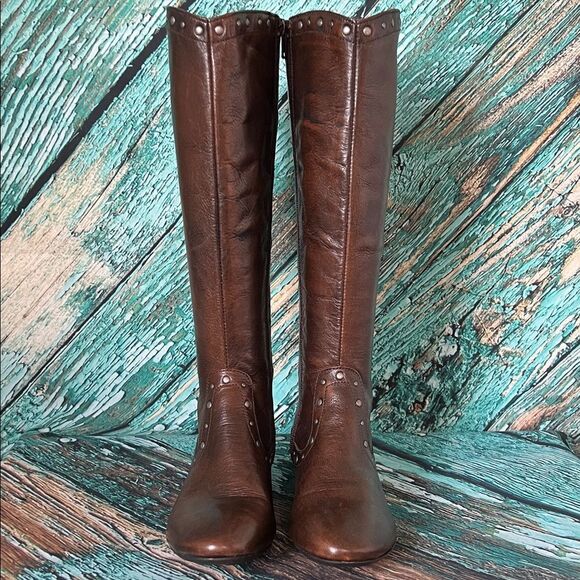Born Lizzie Tall Brown Leather Studded Riding Boot - Picture 3 of 15